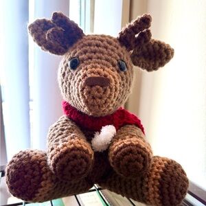 Handmade Brown Crochet Reindeer Plush